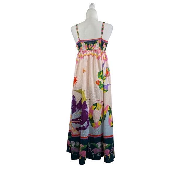 Bohemian Cami Maxi Dress Medium Graffiti Colorful Print Smocked Snake Dragon - Picture 16 of 16